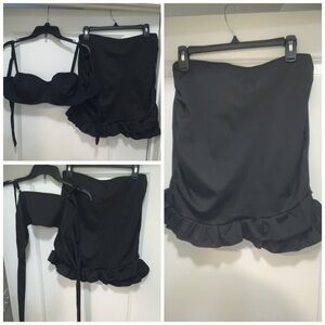 3 PIECES Black Ruffle Skirt Swim Set